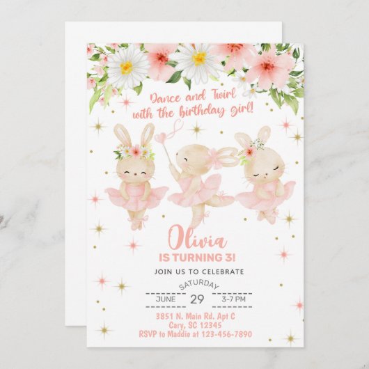 Uitnodiging voor de verjaardag van een meisje van (Voorkant / Achterkant)