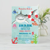 Uitnodiging voor de verjaardag van een met haaien (Staand voorkant)