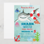 Uitnodiging voor de verjaardag van een met haaien (Voorkant / Achterkant)