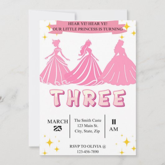 Uitnodiging voor de verjaardag van een prinses (Voorkant)