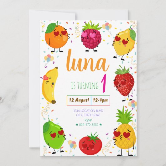 Uitnodiging voor de verjaardag van het fruit (Voorkant)