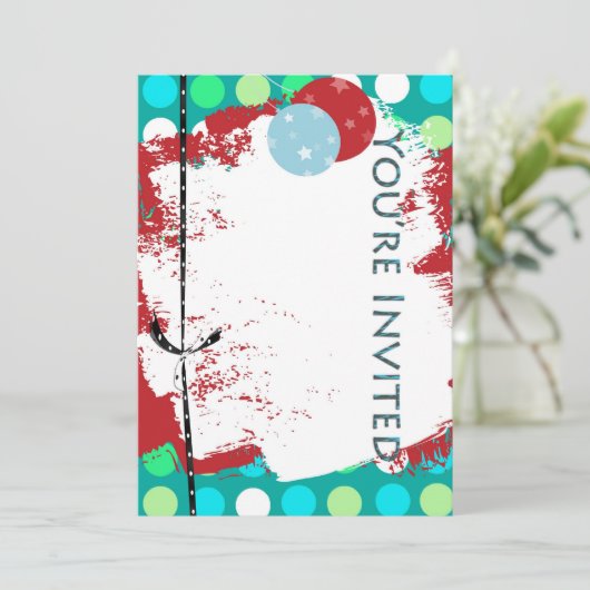 uitnodiging voor de verjaardag van het rode blauwe (Staand voorkant)