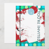 uitnodiging voor de verjaardag van het rode blauwe (Voorkant / Achterkant)