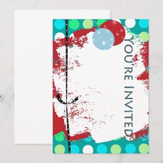 uitnodiging voor de verjaardag van het rode blauwe (Voorkant / Achterkant)