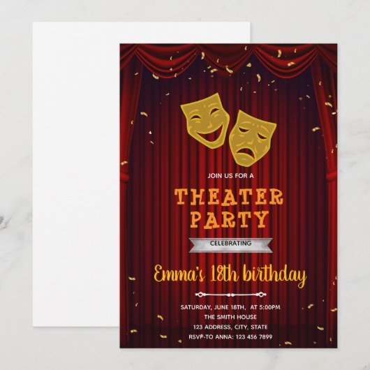 Uitnodiging voor de verjaardag van het theater (Voorkant / Achterkant)