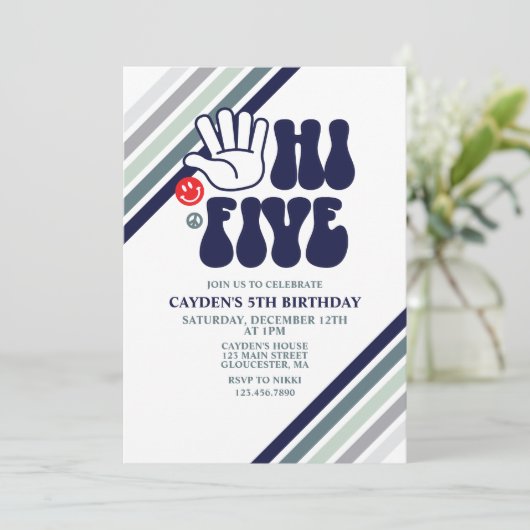 Uitnodiging voor de verjaardag van Hi Vijf Retro S (Staand voorkant)