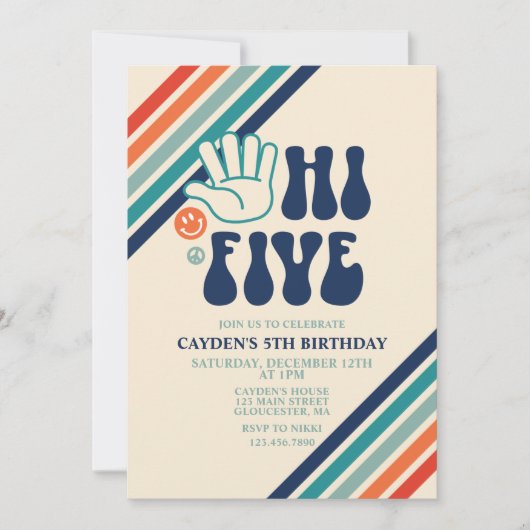 Uitnodiging voor de verjaardag van Hi Vijf Retro S (Voorkant)