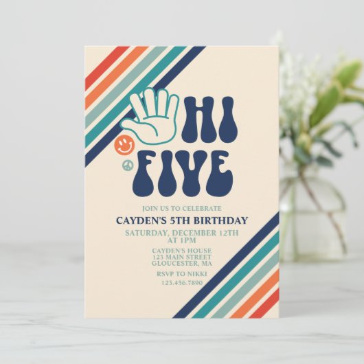 Uitnodiging voor de verjaardag van Hi Vijf Retro S (Staand voorkant)