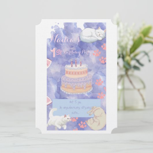 Uitnodiging voor de verjaardag van katten (Staand voorkant)