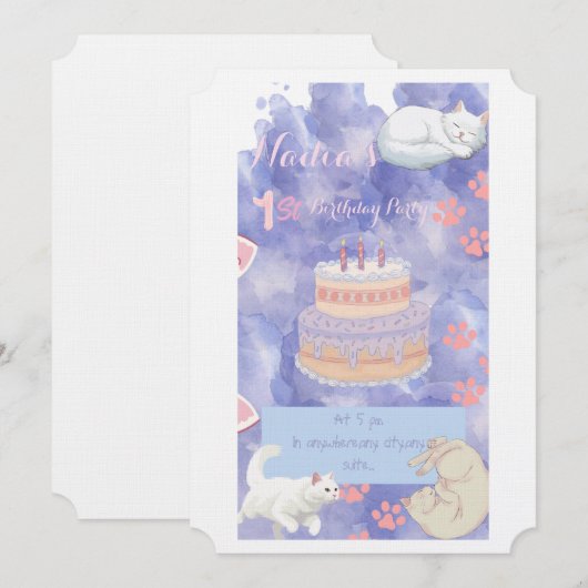 Uitnodiging voor de verjaardag van katten (Voorkant / Achterkant)