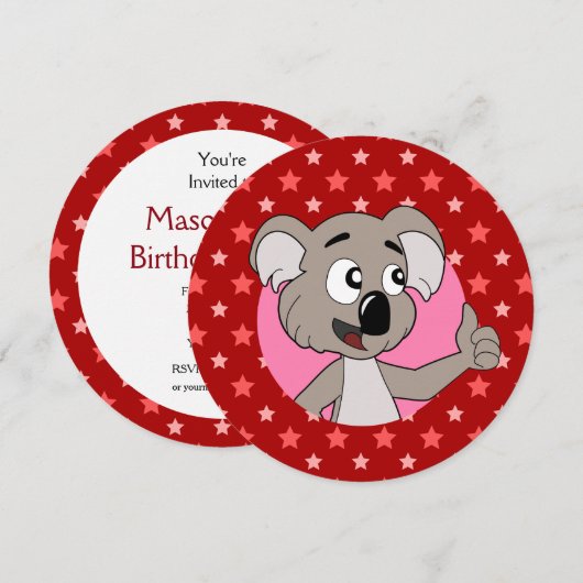 Uitnodiging voor de verjaardag van Koala cartoon (Voorkant / Achterkant)