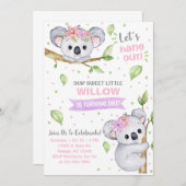 Uitnodiging voor de verjaardag van Koala-meisje, e (Voorkant / Achterkant)