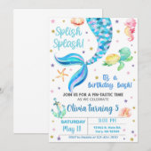 Uitnodiging voor de verjaardag van Mermaid girl. (Voorkant / Achterkant)