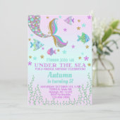 Uitnodiging voor de verjaardag van Mermaid girl. (Staand voorkant)