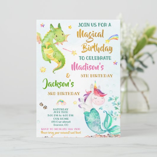 Uitnodiging voor de verjaardag van Mermicorn en Dr (Staand voorkant)