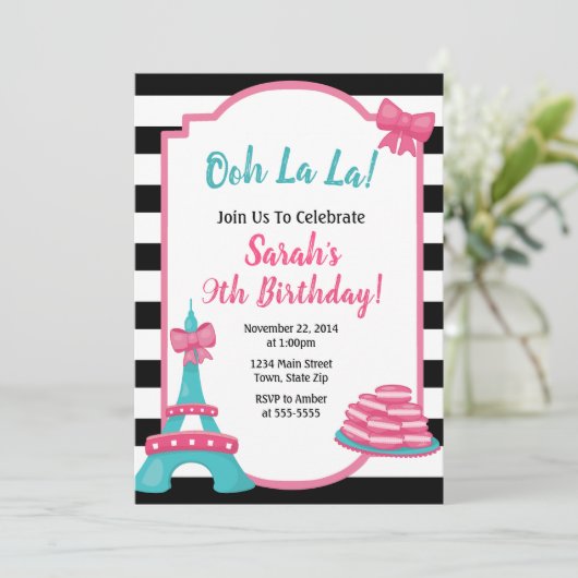 Uitnodiging voor de verjaardag van Parijs Franse u (Staand voorkant)