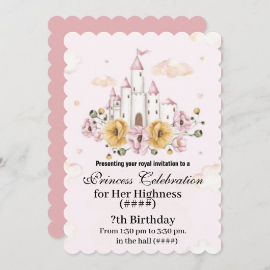 uitnodiging voor de verjaardag van prinses (Voorkant / Achterkant)