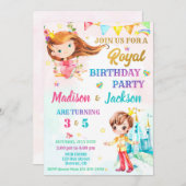 Uitnodiging voor de verjaardag van prinses en prin (Voorkant / Achterkant)