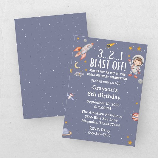 Uitnodiging voor de verjaardag van Ruimtejongen As