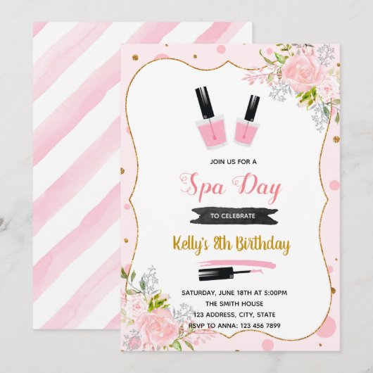 Uitnodiging voor de verjaardag van Spa Day (Voorkant / Achterkant)