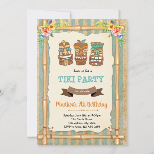 Uitnodiging voor de verjaardag van Tropical luau t (Voorkant)