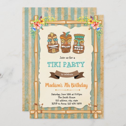 Uitnodiging voor de verjaardag van Tropical luau t (Voorkant / Achterkant)