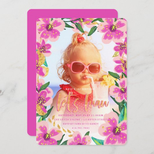 uitnodiging voor de verjaardag van tropische luau (Voorkant / Achterkant)