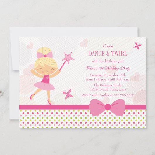 Uitnodiging voor de verjaardagsfeestdag van Cute b (Voorkant)