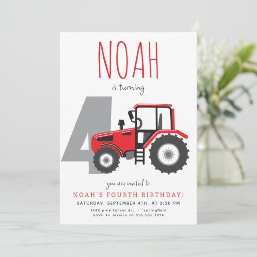 Uitnodiging voor de vierde verjaardag van Red Trac (Staand voorkant)