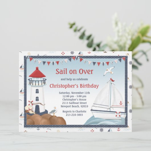 Uitnodiging voor de viering van een zeilboot (Staand voorkant)