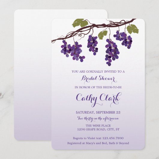 Uitnodiging voor de Vineyard Bridal Shower (Voorkant / Achterkant)