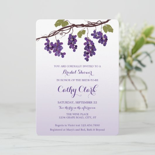 Uitnodiging voor de Vineyard Bridal Shower (Staand voorkant)