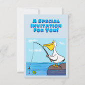 Uitnodiging voor de visserij op pelikaanse cartoon (Achterkant)