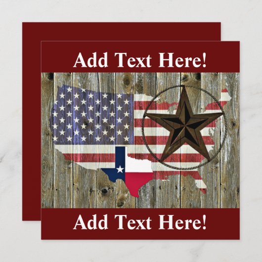 Uitnodiging voor de vlag van Texas Lone Star State (Voorkant / Achterkant)