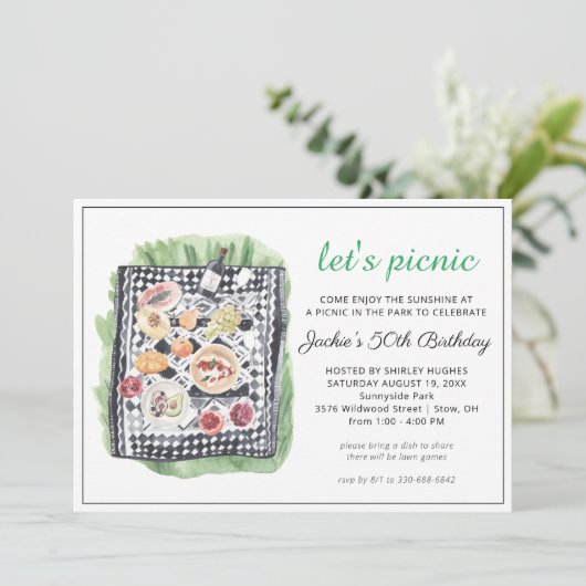 Uitnodiging voor de waterverf van de zomerpicknick (Staand voorkant)