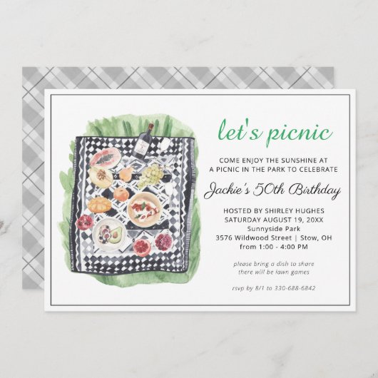 Uitnodiging voor de waterverf van de zomerpicknick (Voorkant / Achterkant)