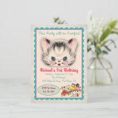  uitnodiging voor de wedstrijd Kitty Cat Birthday (Staand voorkant)