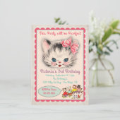  uitnodiging voor de wedstrijd Kitty Cat Birthday (Staand voorkant)