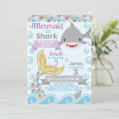 uitnodiging voor de wedstrijd Mermaid Shark Birthd (Staand voorkant)