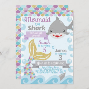 uitnodiging voor de wedstrijd Mermaid Shark Birthd