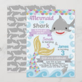 uitnodiging voor de wedstrijd Mermaid Shark Birthd (Voorkant / Achterkant)