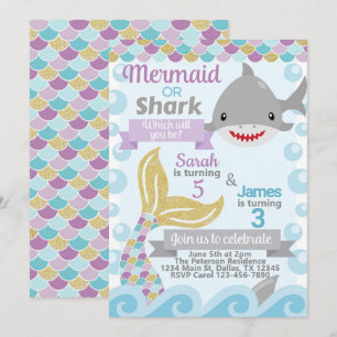 uitnodiging voor de wedstrijd Mermaid Shark Birthd