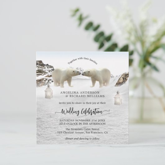 Uitnodiging voor de winterbruiloft van polair Beer (Staand voorkant)
