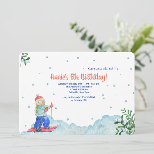 Uitnodiging voor de wintersport van Girl Doing (Staand voorkant)