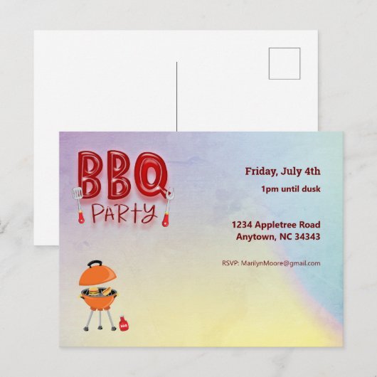  uitnodiging voor de zomer BBQ (Voorkant / Achterkant)