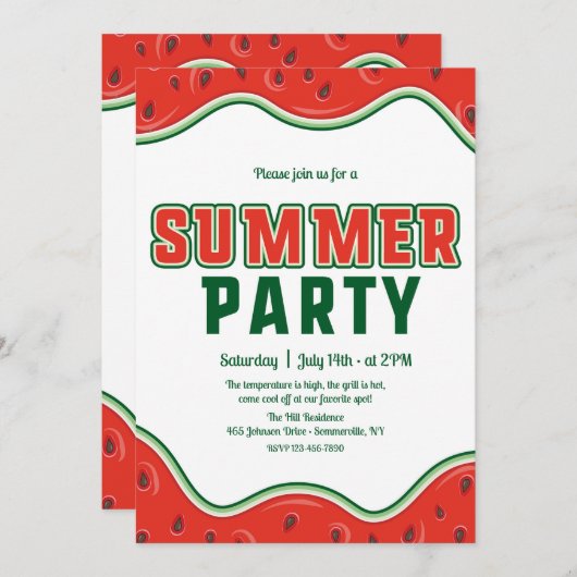 Uitnodiging voor de zomerpartij (Voorkant / Achterkant)
