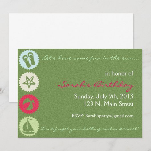 Uitnodiging voor de zomerpartij (Voorkant / Achterkant)