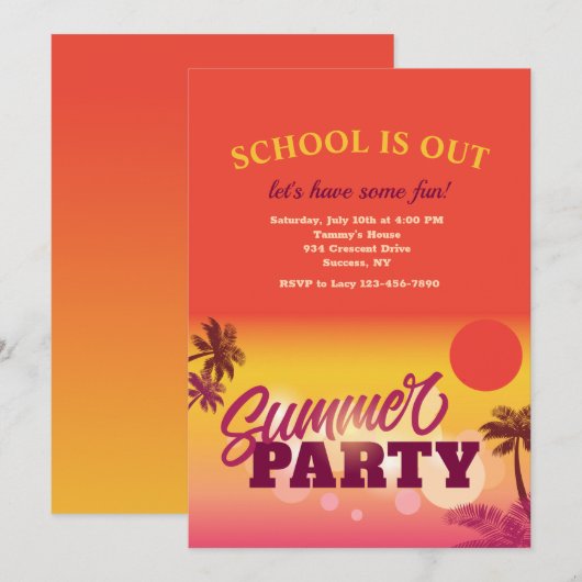 Uitnodiging voor de zomerpartij (Voorkant / Achterkant)