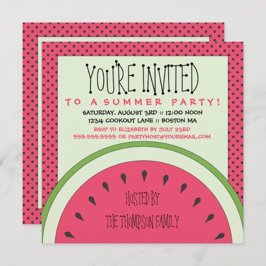 Uitnodiging voor de zomertijd van Watermelon (Voorkant / Achterkant)