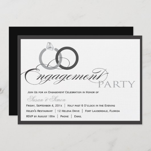 Uitnodiging voor de zwarte en WhitemScript Engagem (Voorkant / Achterkant)